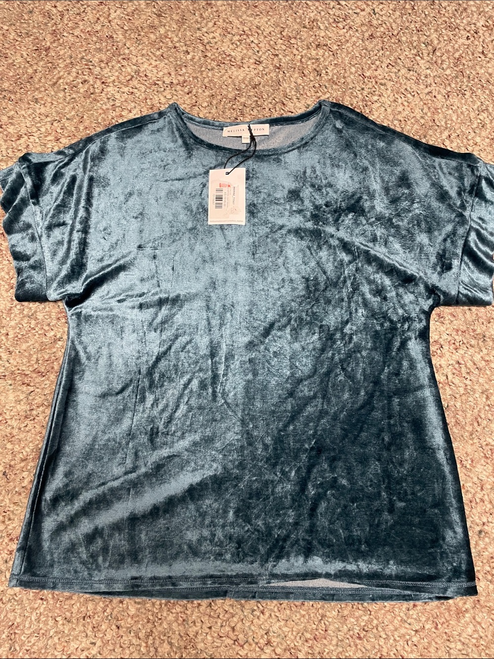 Melissa Nepton Velvet Short-Sleeve Top in Teal Blue - new